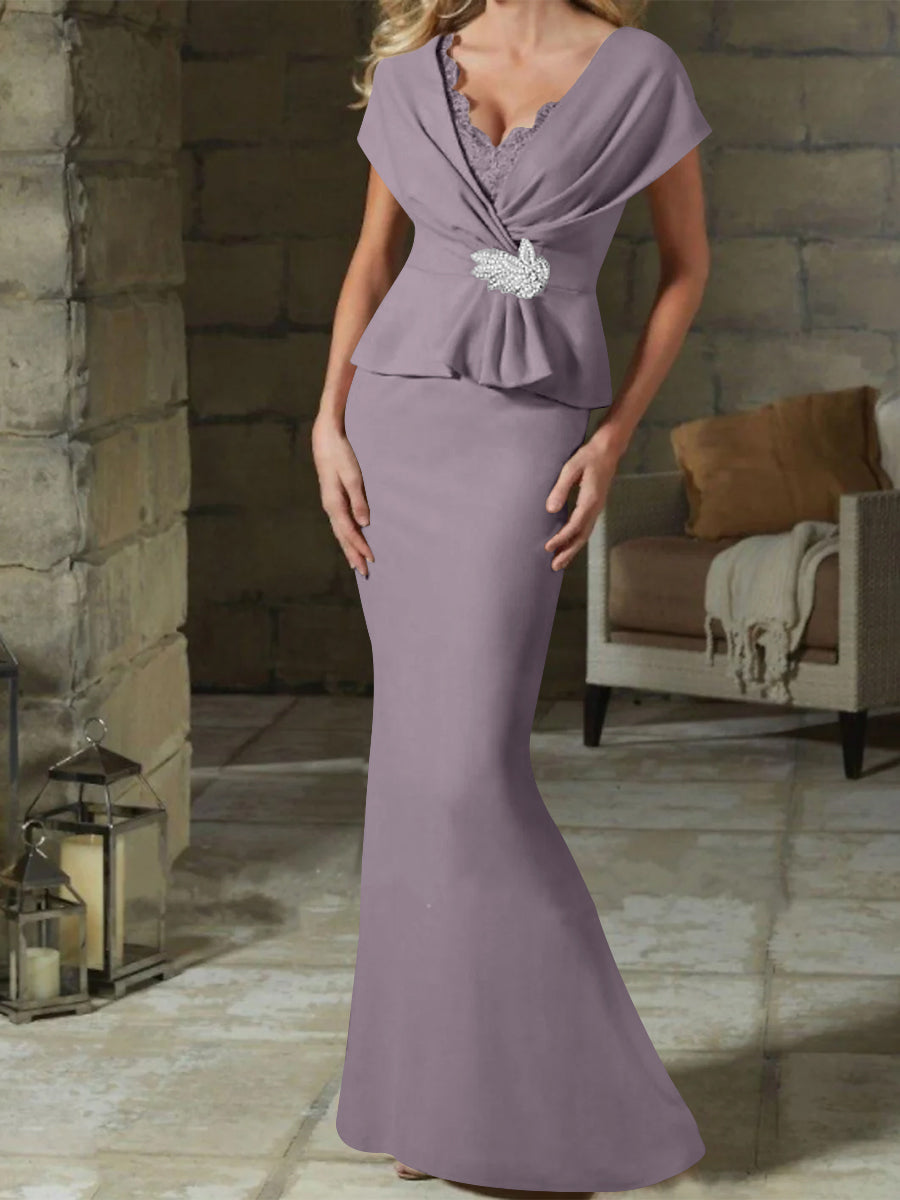 V-Neck Belted Mother of the Bride Sheath Dress for Weddings