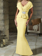 V-Neck Belted Mother of the Bride Sheath Dress for Weddings
