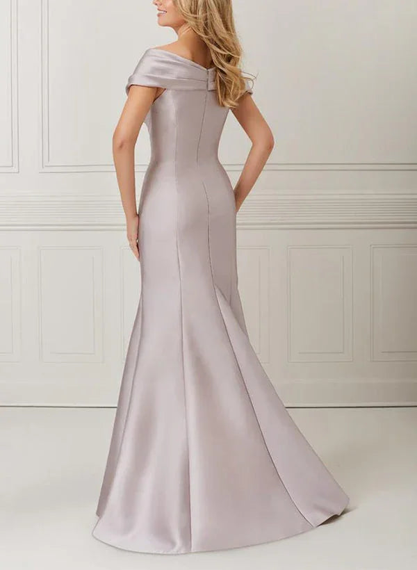 Abiti da madre della sposa in raso a spalle scoperte a tromba/mermaid con applicazioni e perline