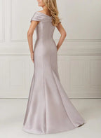 Abiti da madre della sposa in raso a spalle scoperte a tromba/mermaid con applicazioni e perline