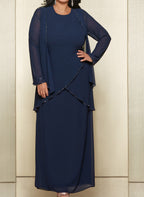 Round Neck Chiffon Mother Of The Bride Dress With Jacket
