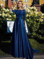 Mother Of The Bride Satin A Line Princess Dress With Lace Belt