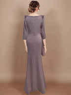 Floor Length Plus Size Mother of the Bride Dress Bow and Three Quarter Sleeves