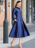 Elegant Long Sleeve V Neck A Line Tea Length Dress For The Mother Of The Bride