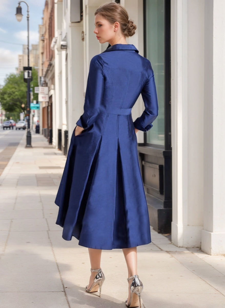 Elegant Long Sleeve V Neck A Line Tea Length Dress For The Mother Of The Bride