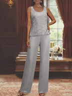 Sequined Chiffon Pantsuits for the Mother of the Bride with Jacket