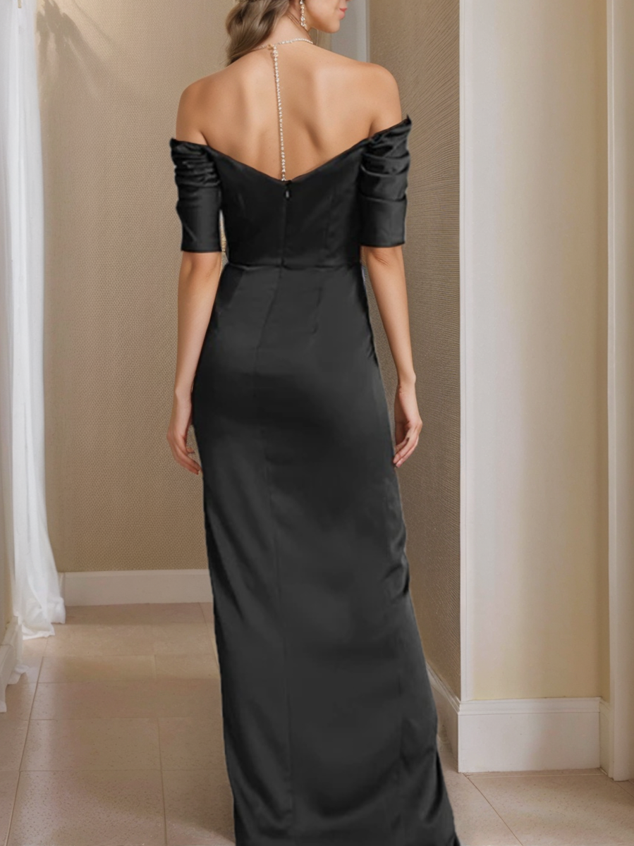 Off Shoulder Short Sleeve Mother of the Bride Dress With Front Split