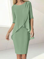 Knee Length Beaded Sheath Dress With Ruching For The Mother Of The Bride