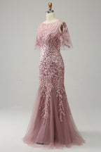 Floor-Length Mother of the Bride Lace Dresses with Trumpet/Mermaid Scoop Half Sleeves