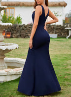 Sheath/Column V Neck Sleeveless  Floor-Length Mother of the Bride Dresses with Split
