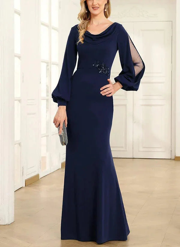 Hülle/Säulenkleid mit Stehkragen, langen Ärmeln und bodenlang, Brautmutterkleider