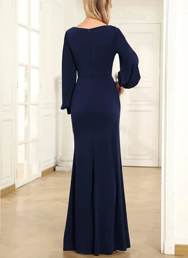 Hülle/Säulenkleid mit Stehkragen, langen Ärmeln und bodenlang, Brautmutterkleider