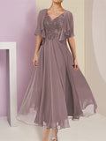 Elegant Short Sleeve A Line Jacket Dress For Mother Of The Bride