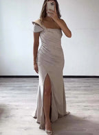 Robes de mère de la mariée sirène/trompette, une épaule, sans manches, longueur au sol