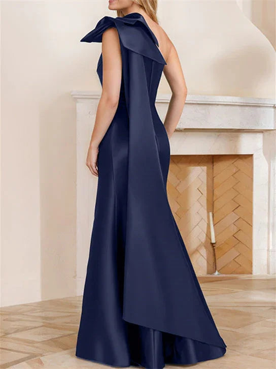Vestidos de madrina de novia con escote de un solo hombro, largo hasta el suelo, estilo trompeta o sirena
