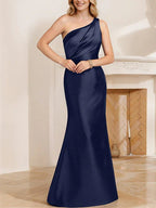 Vestidos de Mãe da Noiva Trompete/Sereia com Um Ombro e Comprimento até ao Chão