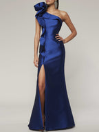 One Shoulder Sleeveless A Line Floor Length Mother Of The Bride Dress Side Split