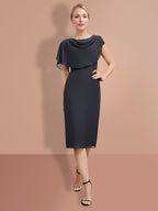 Knee Length Short Sleeve Sheath Dress For Mother Of The Bride