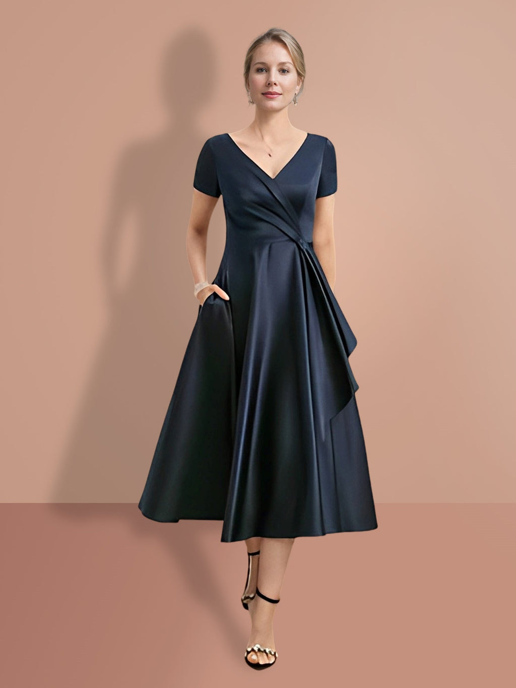 V Neck A Line Princess Short Sleeve Mother Of The Bride Dress