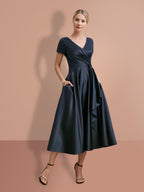 V Neck A Line Princess Short Sleeve Mother Of The Bride Dress