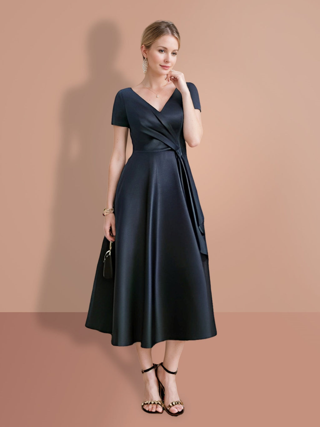 V Neck A Line Princess Short Sleeve Mother Of The Bride Dress
