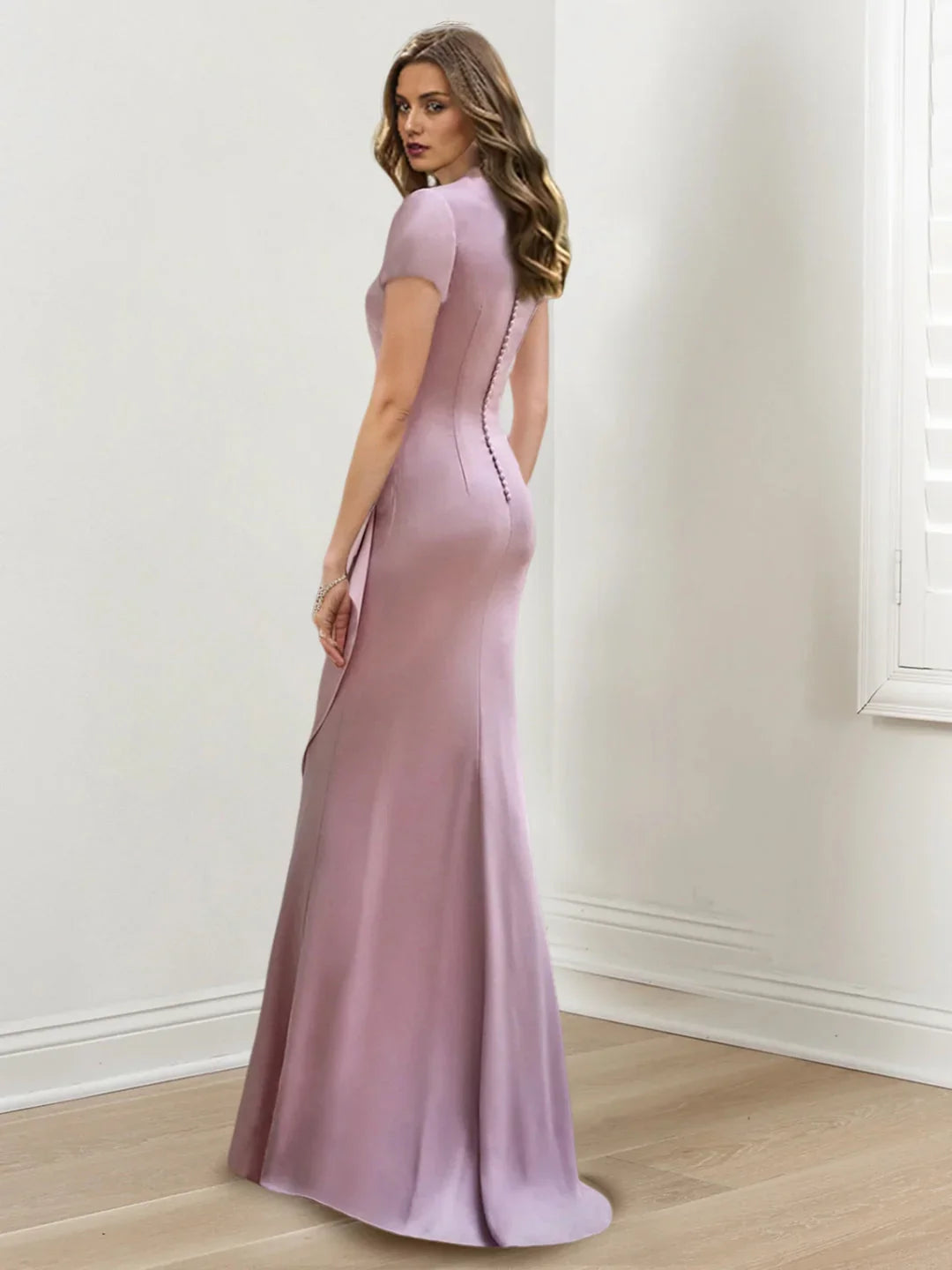 Abiti da madre della sposa a sirena/sagomati, lunghi fino al pavimento, con scollo a V e balze