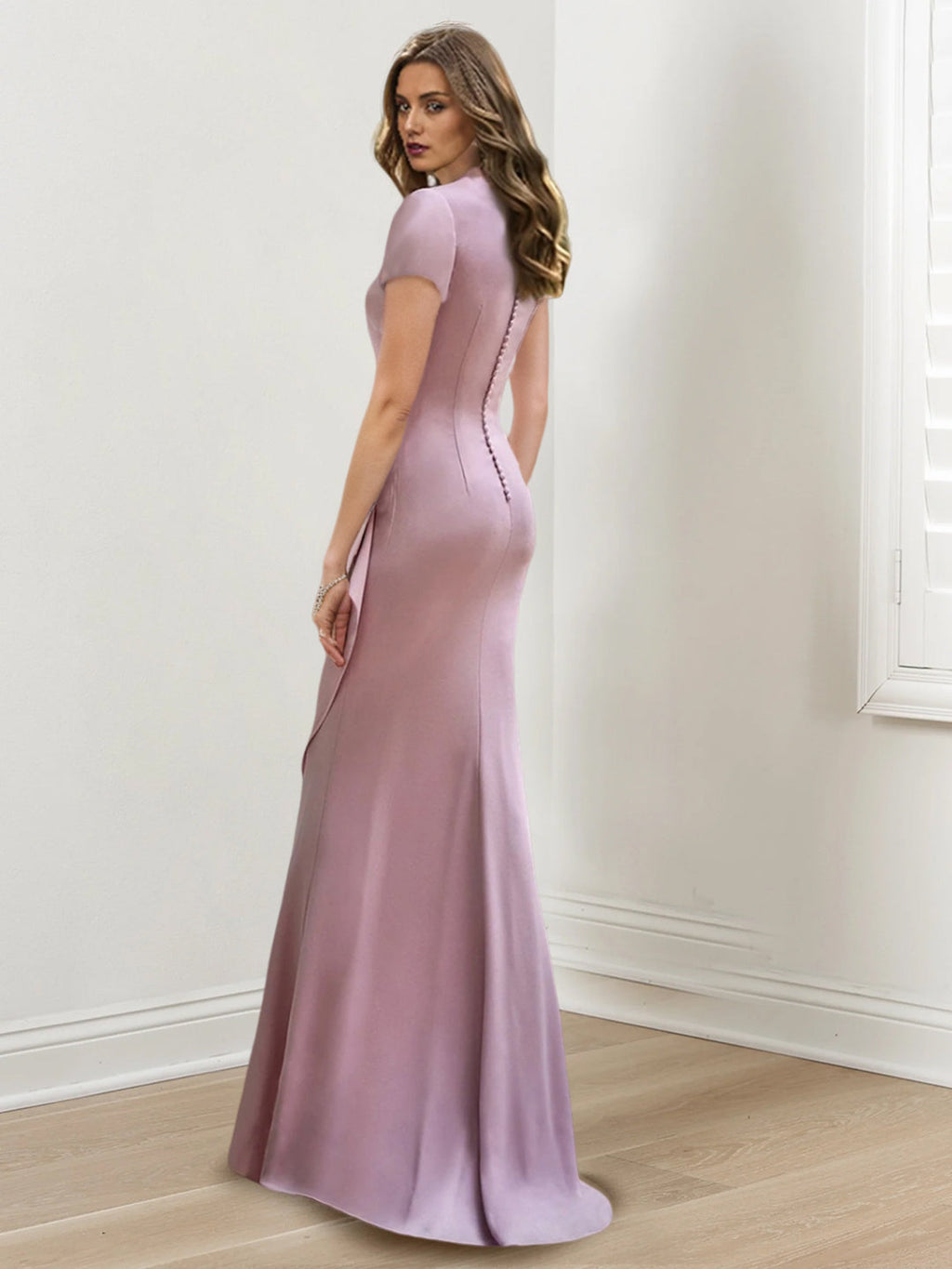 V Neck Floor Length Mermaid Trumpet Mother Of The Bride Dress With Ruffles
