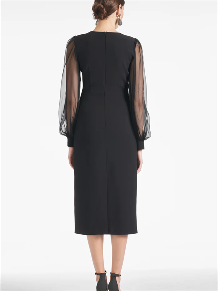 V Neck Tea Length Mother Of The Bride Sheath Dresses