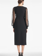 V Neck Tea Length Mother Of The Bride Sheath Dresses