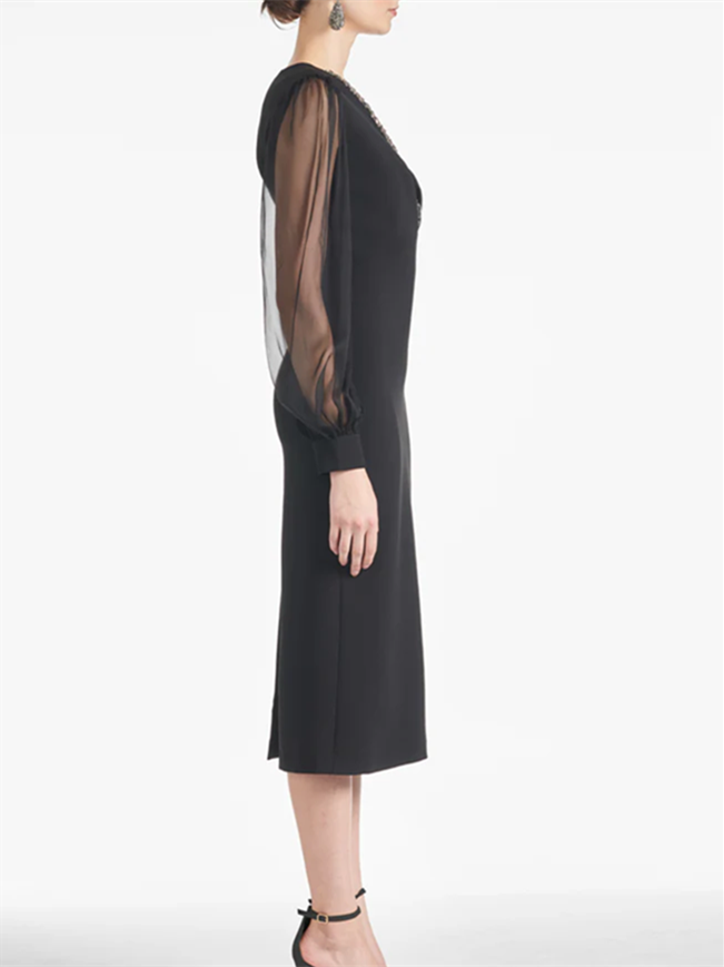 V Neck Tea Length Mother Of The Bride Sheath Dresses