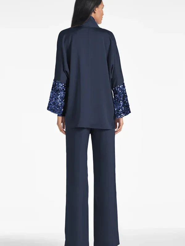 Completi pantalone a maniche lunghe per madre della sposa con paillettes