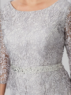 Floor Length A Line Gown Round Neck Three Quarter Sleeves Applique Sequins