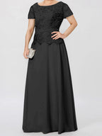 Short Sleeve A Line Mother Of The Bride Dress With Applique And Sequins