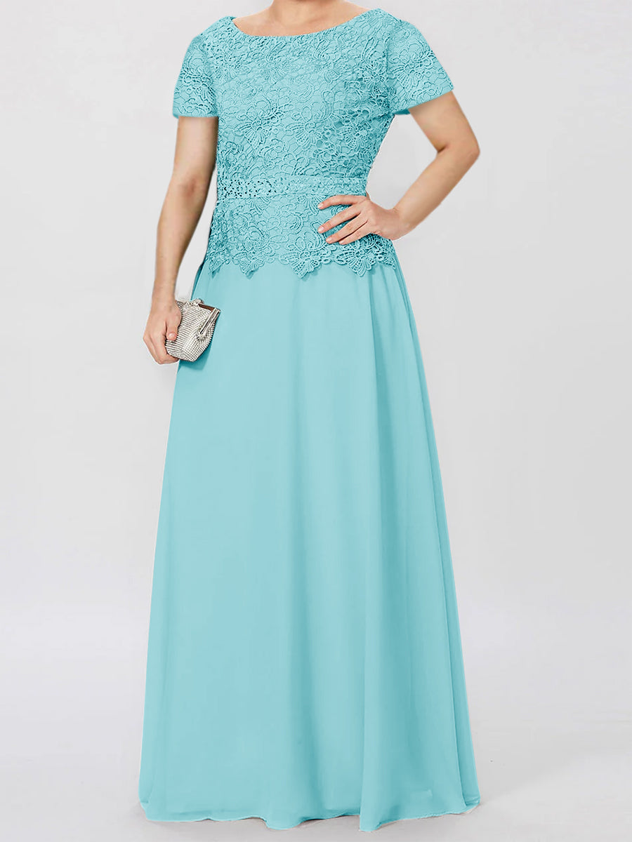 Short Sleeve A Line Mother Of The Bride Dress With Applique And Sequins