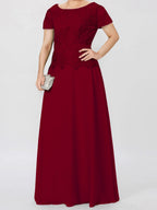 Short Sleeve A Line Mother Of The Bride Dress With Applique And Sequins
