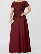 Short Sleeve A Line Mother Of The Bride Dress With Applique And Sequins