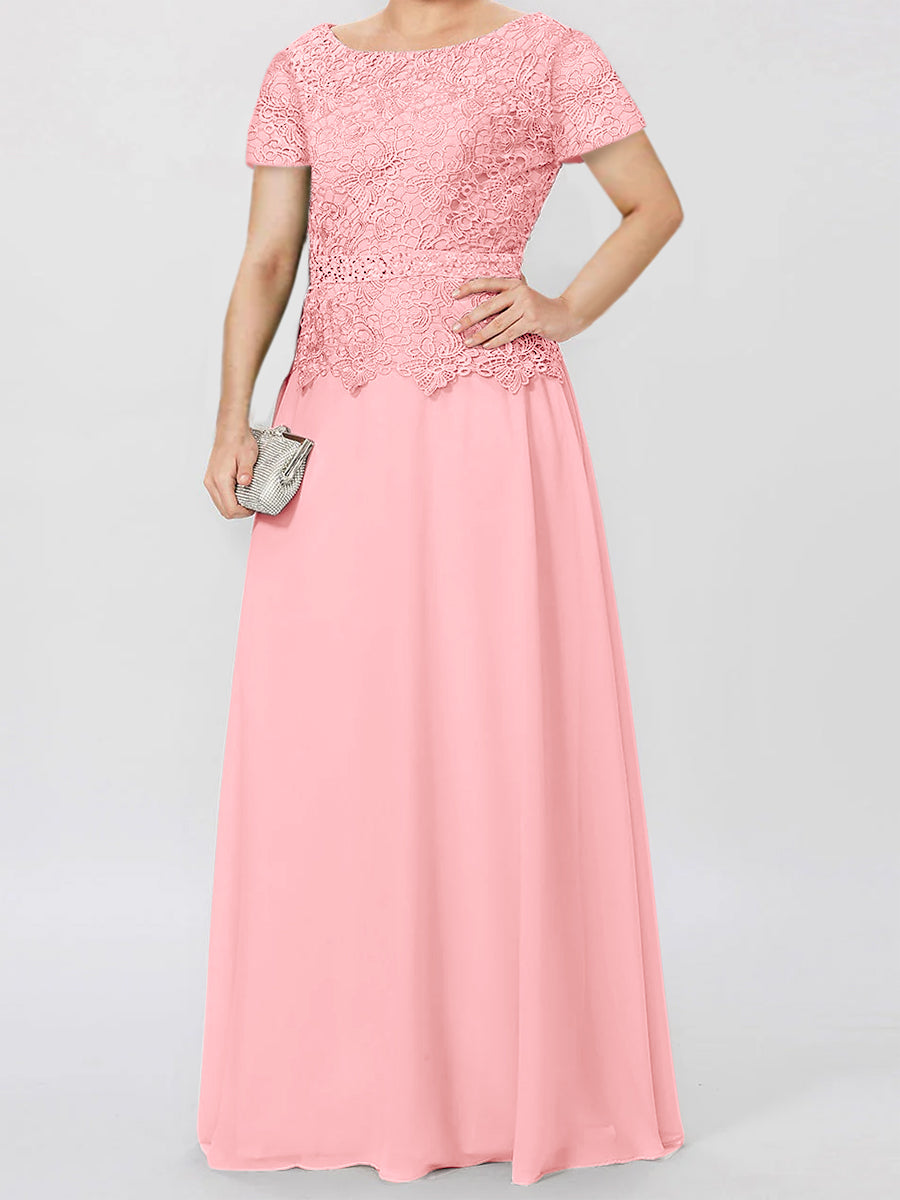 Short Sleeve A Line Mother Of The Bride Dress With Applique And Sequins