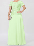 Short Sleeve A Line Mother Of The Bride Dress With Applique And Sequins