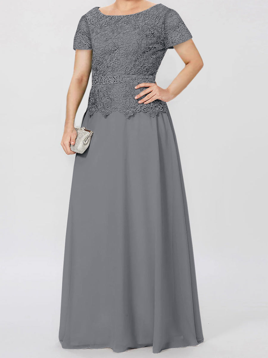 Short Sleeve A Line Mother Of The Bride Dress With Applique And Sequins