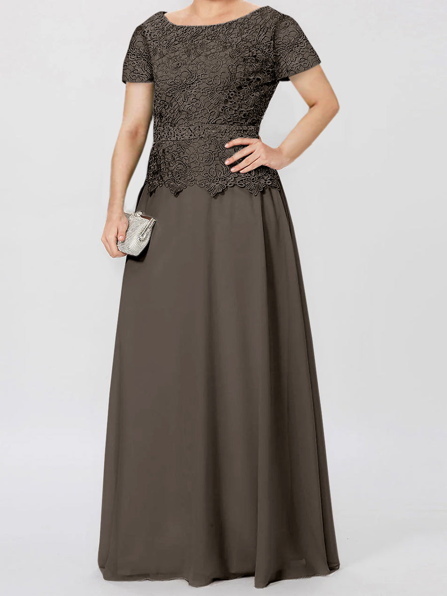 Short Sleeve A Line Mother Of The Bride Dress With Applique And Sequins