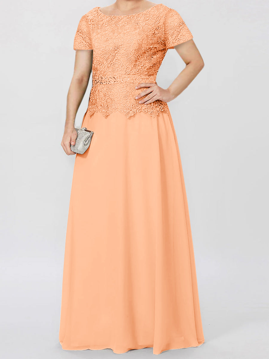 Short Sleeve A Line Mother Of The Bride Dress With Applique And Sequins