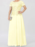 Short Sleeve A Line Mother Of The Bride Dress With Applique And Sequins