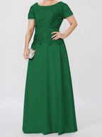Short Sleeve A Line Mother Of The Bride Dress With Applique And Sequins