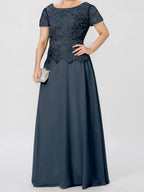 Short Sleeve A Line Mother Of The Bride Dress With Applique And Sequins