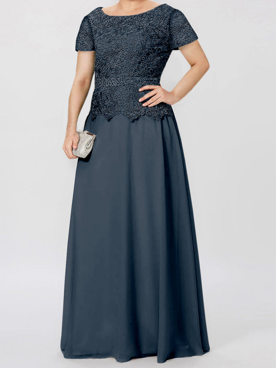 Short Sleeve A Line Mother Of The Bride Dress With Applique And Sequins