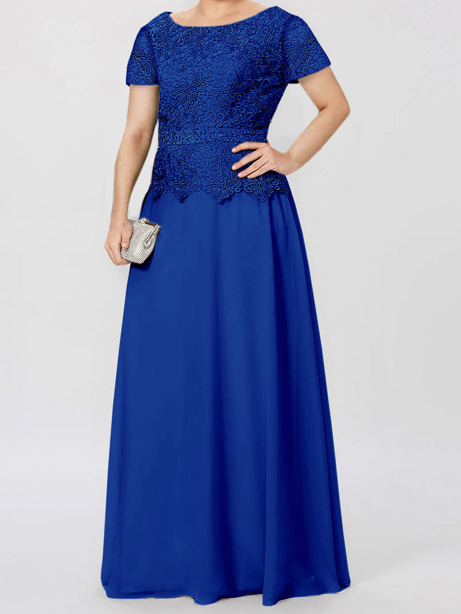 Short Sleeve A Line Mother Of The Bride Dress With Applique And Sequins