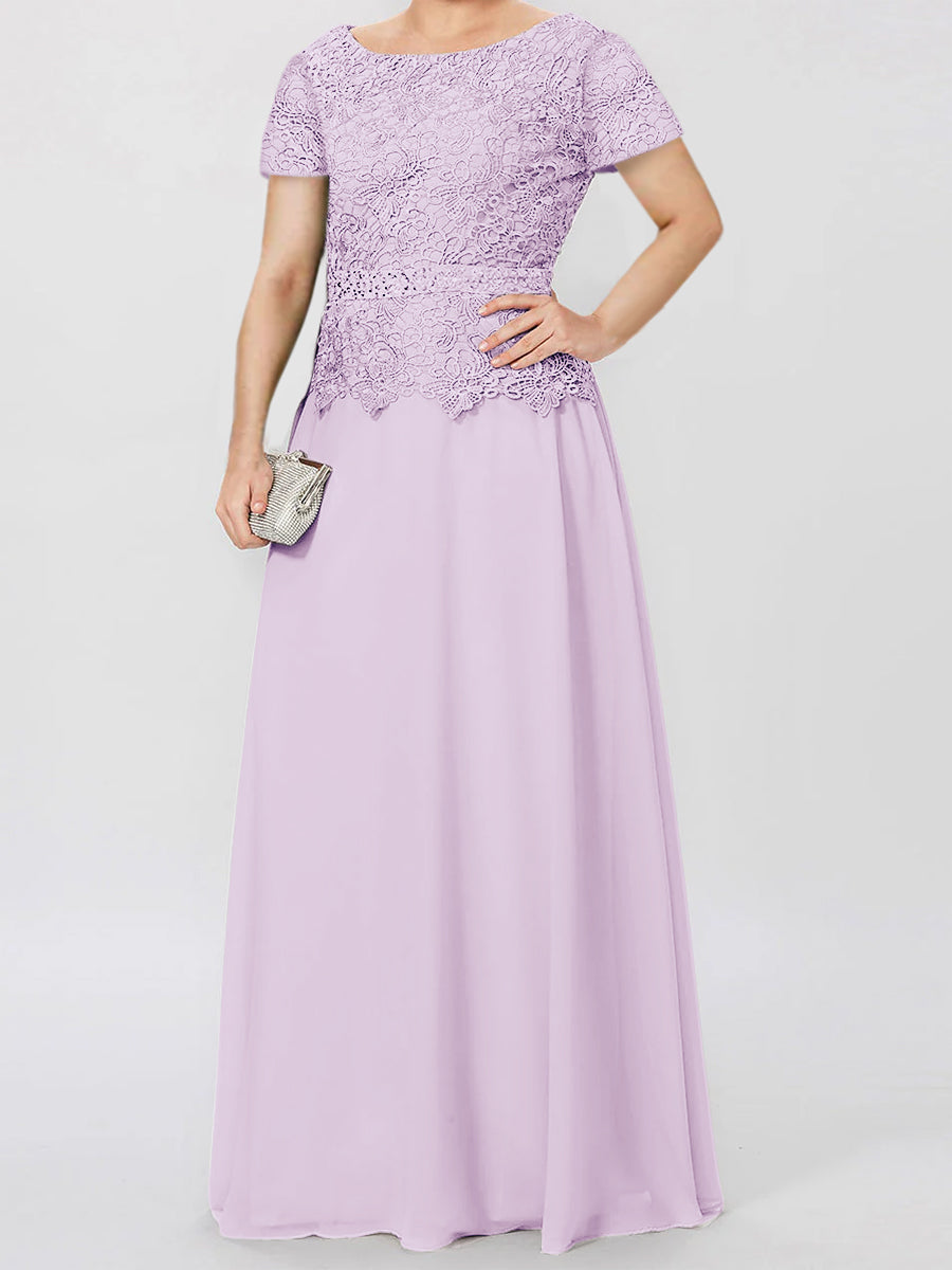 Short Sleeve A Line Mother Of The Bride Dress With Applique And Sequins