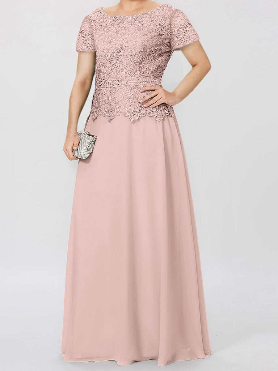Short Sleeve A Line Mother Of The Bride Dress With Applique And Sequins