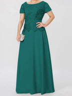 Short Sleeve A Line Mother Of The Bride Dress With Applique And Sequins