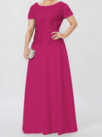 Short Sleeve A Line Mother Of The Bride Dress With Applique And Sequins